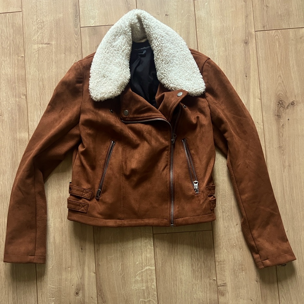 French Connection Moto Jacket w/ Detachable Sherpa-Trimmed Collar
